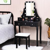 10 Dimmable Light Bulbs Vanity Dressing Table with 2 Dividers and Cushioned Stool-Black - Gallery View 1 of 11