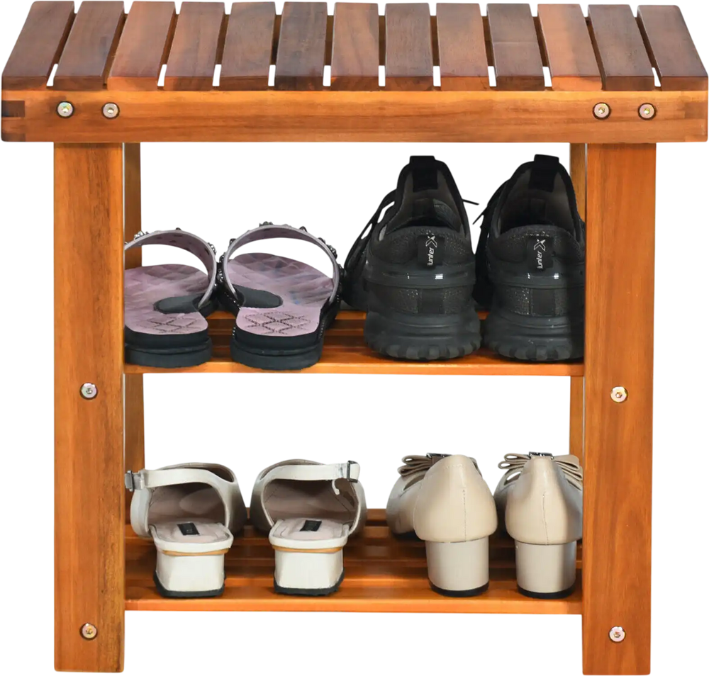 3-Tier Wood Shoe Rack 19' Shoe Bench Boots Organizer