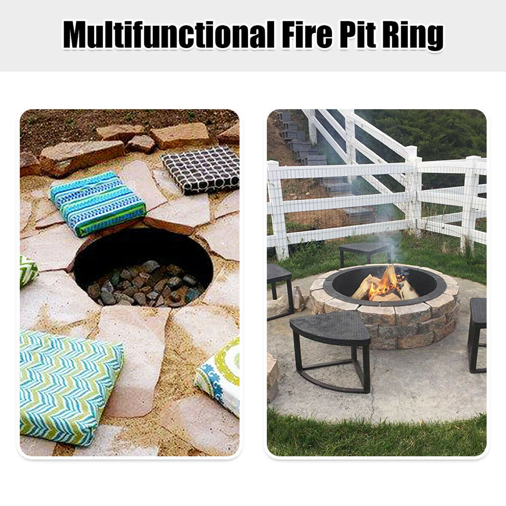 36-inch round steel fire pit ring with powder-coat finish, ideal for DIY outdoor use, easy to assemble and clean.