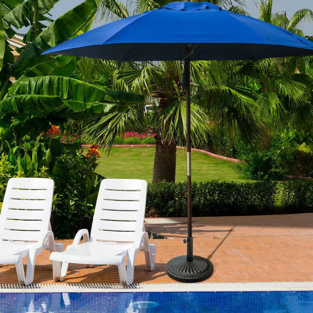 Heavy-duty bronze umbrella base with petaloid knob, ideal for outdoor use in gardens and patios, ensuring stability.
