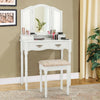 Simple Vanity Set with Tri-Folding Mirror Drawers and Storage Shelf-White - Gallery View 1 of 11