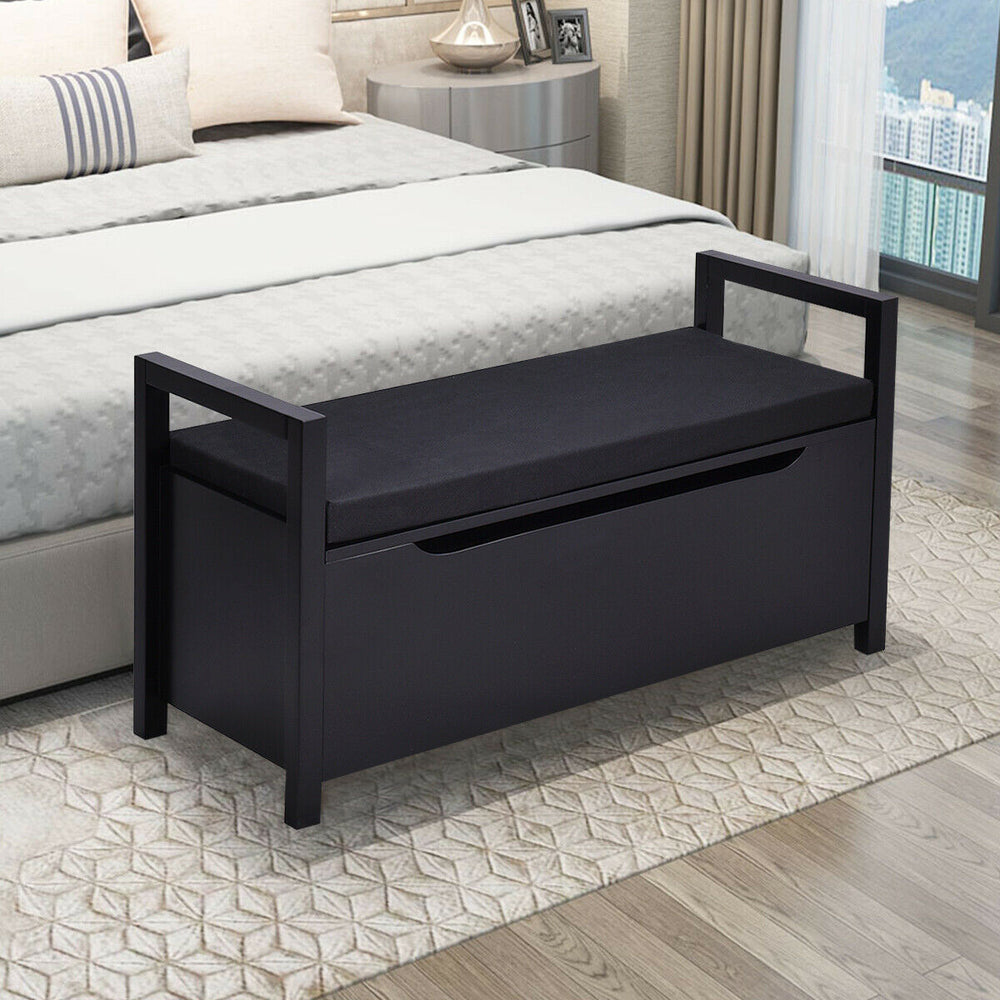34.5 ×15.5 ×19.5 Inch Shoe Storage Bench with Cushion Seat for Entryway-Black - Gallery View 1 of 11