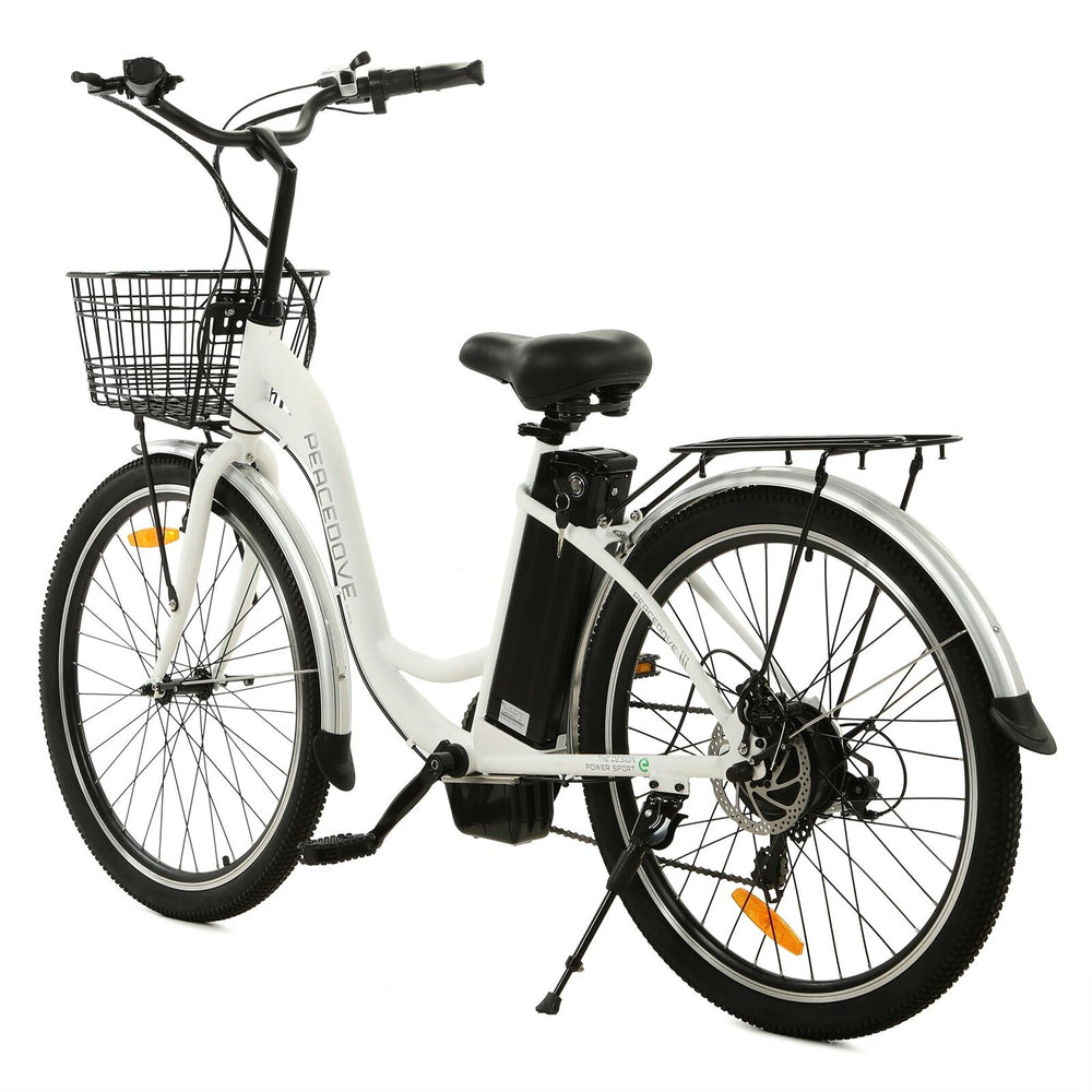 Ecotric Peacedove E-Bike 36V 10AH 350W 15-18 MPH 26" City Bike with Basket and Rear Rack Matte Black New