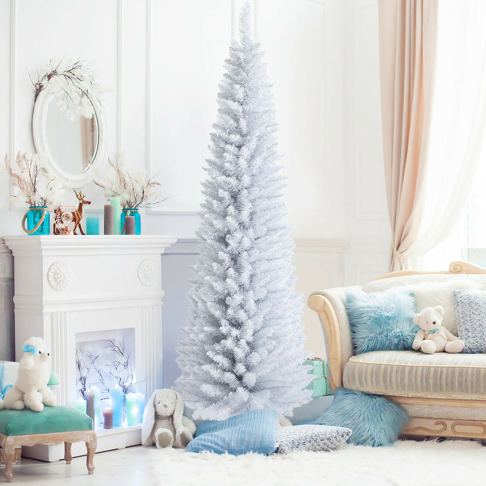 7 Feet Unlit Artificial Slim Christmas Pencil Tree with Metal Stand-7 ft - Gallery View 1 of 11