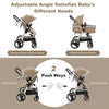 Adjustable baby stroller in beige with multi-position recline, suitable for infants and toddlers, perfect for outdoor.