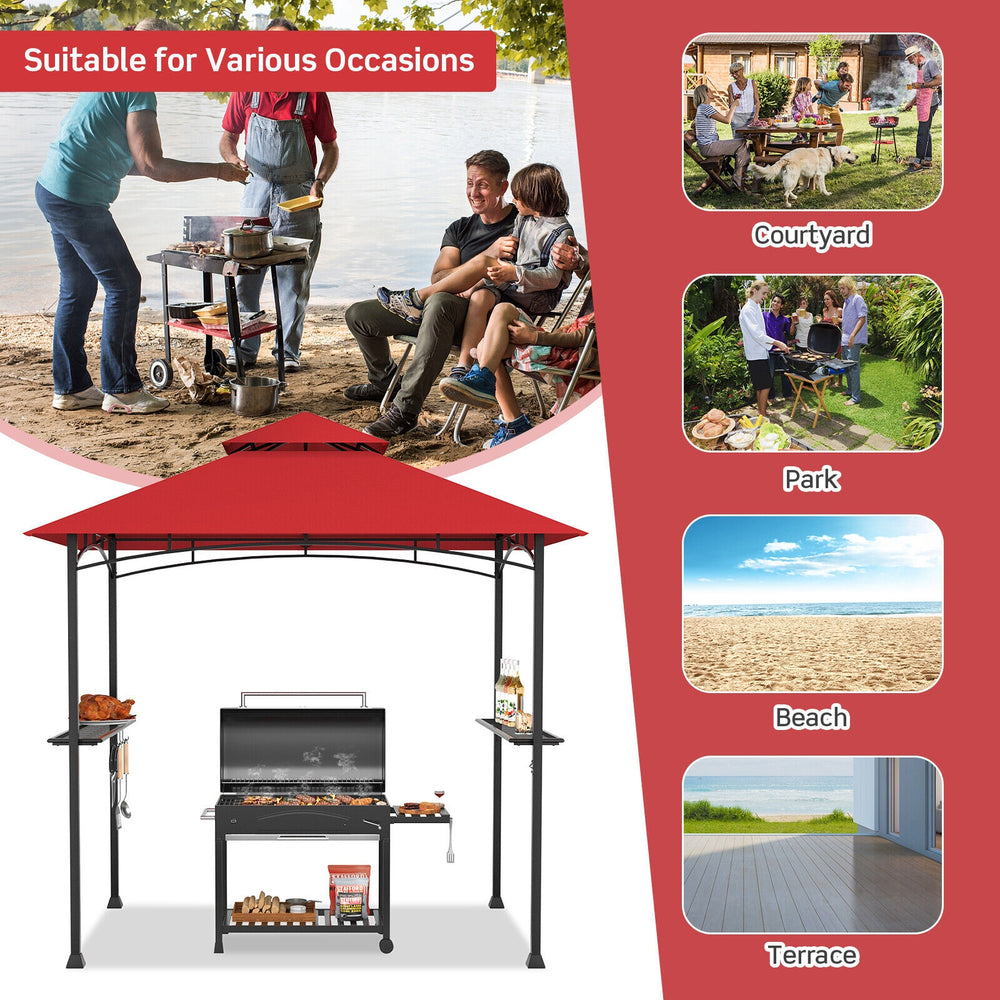 Outdoor barbecue grill gazebo with double roof, 360-degree ventilation, and durable polyester canopy for outdoor events.