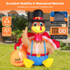 6-foot inflatable Thanksgiving turkey with pumpkin, featuring bright LED lights, waterproof material, and stable design.