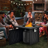 Square 32-inch propane fire pit table with lava rocks, 50,000 BTU, perfect for outdoor gatherings on patio or garden.