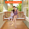 2-person hanging porch swing bench with cushion, solid wood frame, ergonomic backrest, perfect for backyard relaxation.