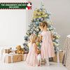 Snow flocked 4.5 feet pre-lit Christmas tree with 150 warm white lights, ideal for festive holiday decor.