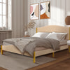 Side view of the full/queen size upholstered bed frame with quilted headboard, highlighting the sturdy plywood slats.