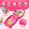 Kids rolling luggage in pink with 2 flashing wheels and ample storage, featuring cute ears and a telescoping handle.