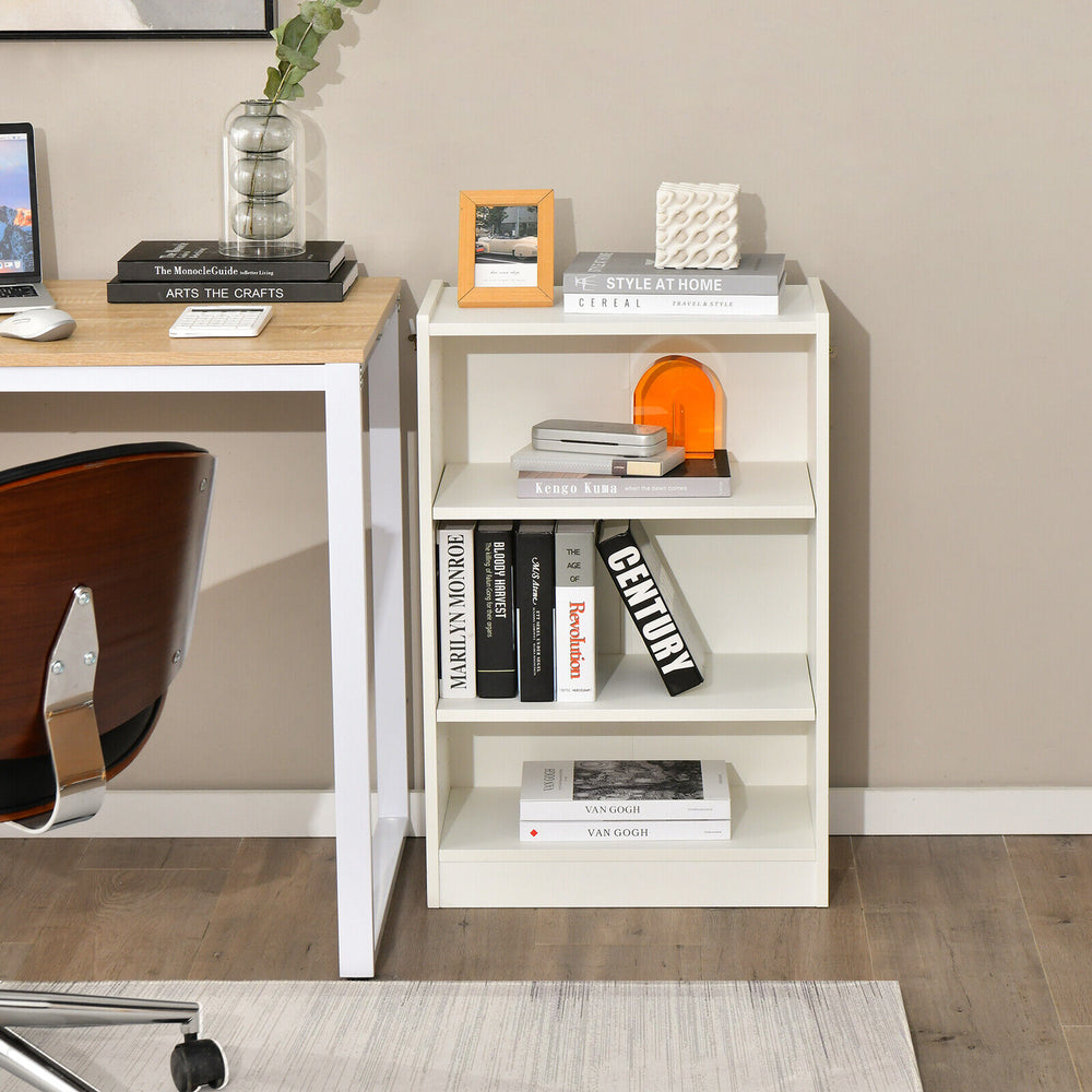 3-Tier Bookcase Open Display Rack Cabinet with Adjustable Shelves-White - Gallery View 1 of 12