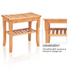Bamboo shower chair bench with storage shelf, moisture-resistant, eco-friendly, ideal for bathroom or sauna use.