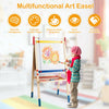 Height adjustable wooden art easel with double-sided whiteboard and chalkboard, perfect for kids' creativity and.