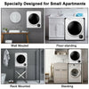 Portable 1700W electric dryer with stainless steel tub, designed for small apartments, shown in wall-mounted and.