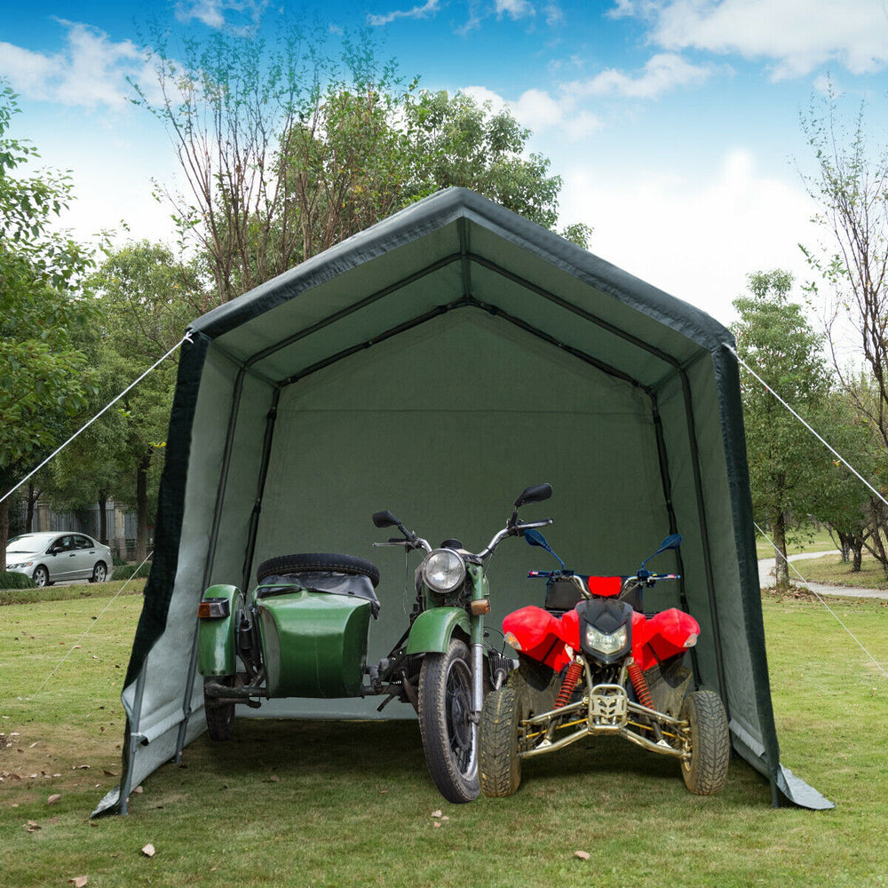 Outdoor Carport Shed with Sidewalls and Waterproof Ripstop Cover-10 x 10 ft - Gallery View 1 of 10