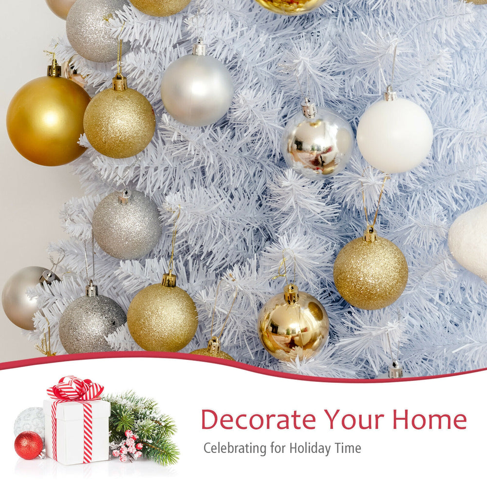 7-foot unlit artificial slim Christmas pencil tree with white branches, perfect for holiday home decoration.