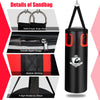 Close-up of the filled punching bag set featuring durable PVC leather, zipper design, and multi-stitching for shock.
