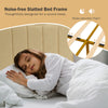 Upholstered queen size bed frame with quilted headboard and noise-reduction foam for a quiet, comfortable sleep.