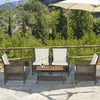 Stylish 5-piece patio rattan furniture set featuring ergonomic armchairs with soft cushions, perfect for outdoor.