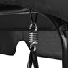 Close-up of the spring mechanism on the black steel frame of the loveseat cushioned patio swing glider.