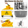 21 Quart yellow mop bucket with side press wringer on wheels, designed for easy mobility and efficient cleaning.
