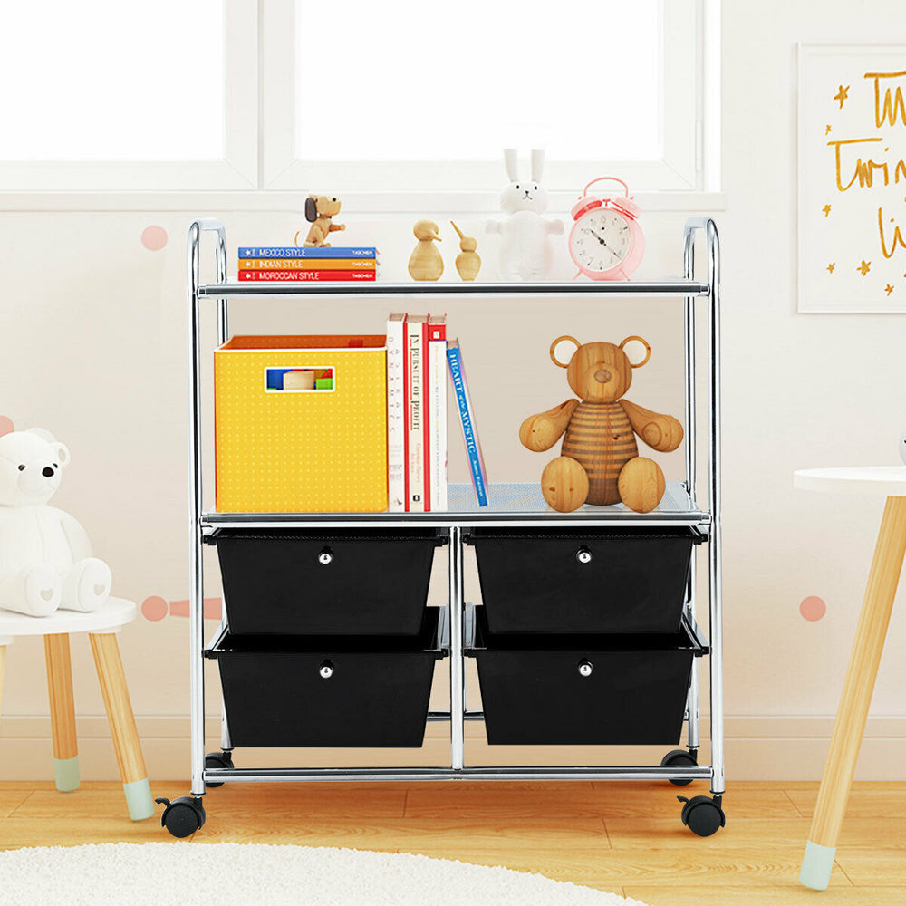 4 Drawers Shelves Rolling Storage Cart Rack-Black - Gallery View 1 of 12