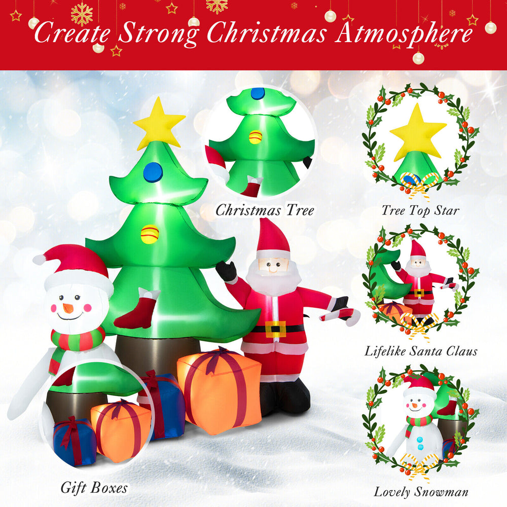 Inflatable Christmas decoration featuring colorful gift boxes and a cheerful Santa Claus, perfect for holiday yard.