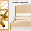 Upholstered queen size bed frame with quilted headboard, featuring noise-reduction foam and adjustable foot pads.