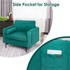 Peacock blue modular sofa with side pocket for storage, featuring soft cushions and sturdy metal legs for durability.