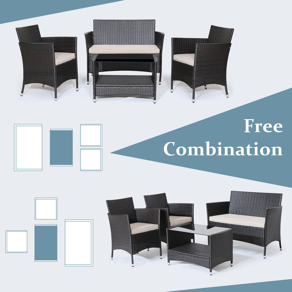 4-piece patio conversation set featuring a loveseat, 2 armchairs, and a tempered glass coffee table for outdoor.