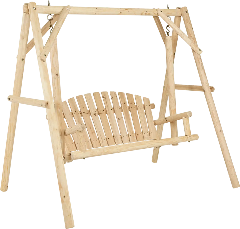 Outdoor Wooden Porch Bench Swing Chair with Rustic Curved Back