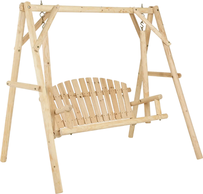 Costway Outdoor Wooden Porch Bench Swing Chair Rustic Curved Back 53864291 New