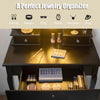 Lighted mirror vanity dressing table set in black with 3 drawers, ideal for cosmetics and jewelry storage.
