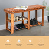 3-tier wooden shoe organizer with seat, made of acacia wood, featuring large storage space for entryway or living room.