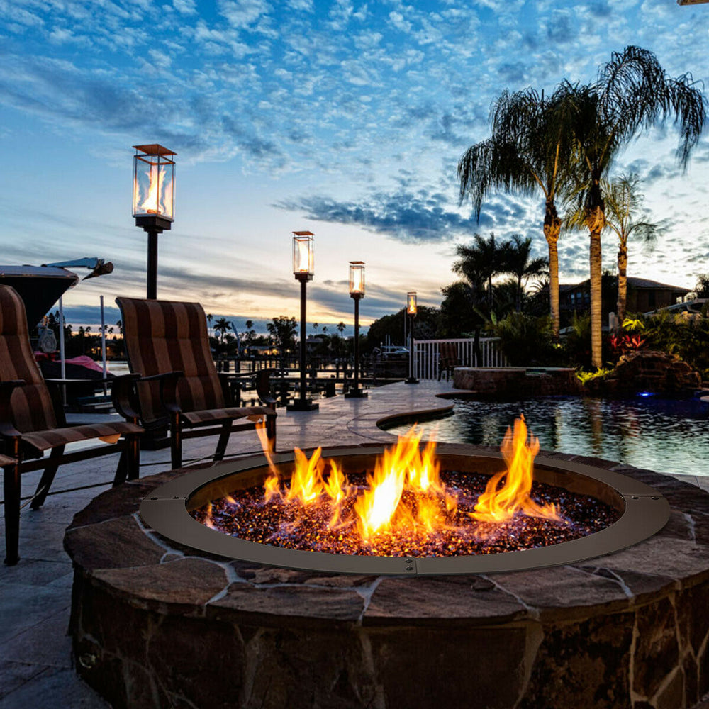 36-inch round steel fire pit ring with smooth edges, perfect for DIY outdoor use to create a warm atmosphere.