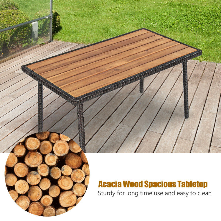 Costway Cushioned Wicker Conversation Set with Acacia Wood Tabletop 4 Pieces New