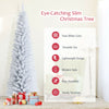 7-foot slim white Christmas tree with 436 branch tips, sturdy metal stand, perfect for home or office holiday decor.