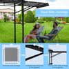 Patio BBQ grill gazebo with dual side awnings in gray, offering extra shade and space for outdoor cooking and.