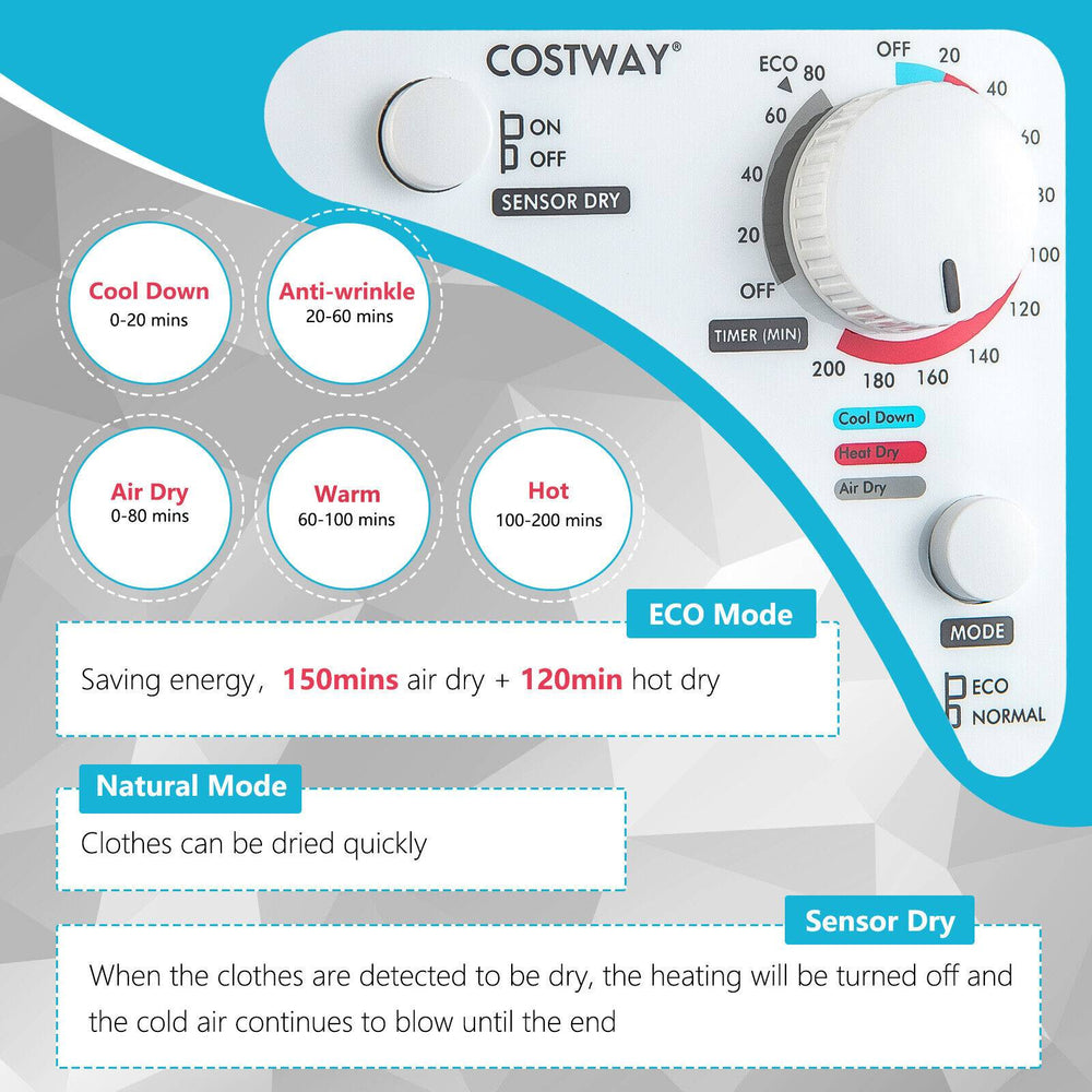 Costway Compact Laundry Dryer 1500W New