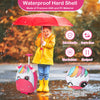 Kids rolling luggage in pink with unicorn design, 16 inches, waterproof ABS material, and flashing wheels for travel.