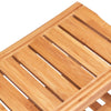 Close-up of the bamboo shower chair bench showcasing the smooth slatted surface and storage shelf for bathroom use.