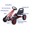 Pedal-powered go-kart for kids aged 3-8 in red, featuring adjustable seat, rubber wheels, and safety chain cover for.