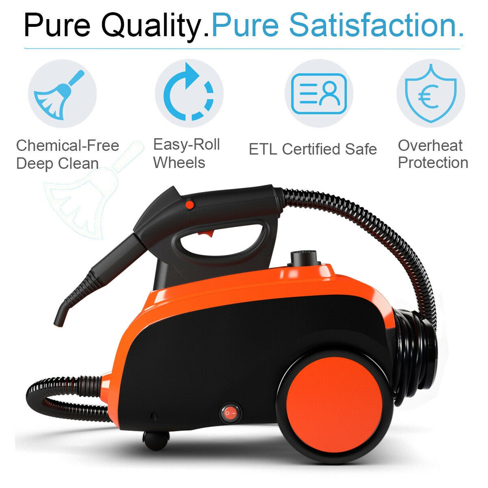 Heavy duty household steam cleaner with 1500-Watt power, 1.5L tank, and 18 accessories for versatile cleaning.