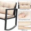 Beige rocking chair with soft cushion and zippered cover, part of a 3-piece wicker bistro set for outdoor relaxation.