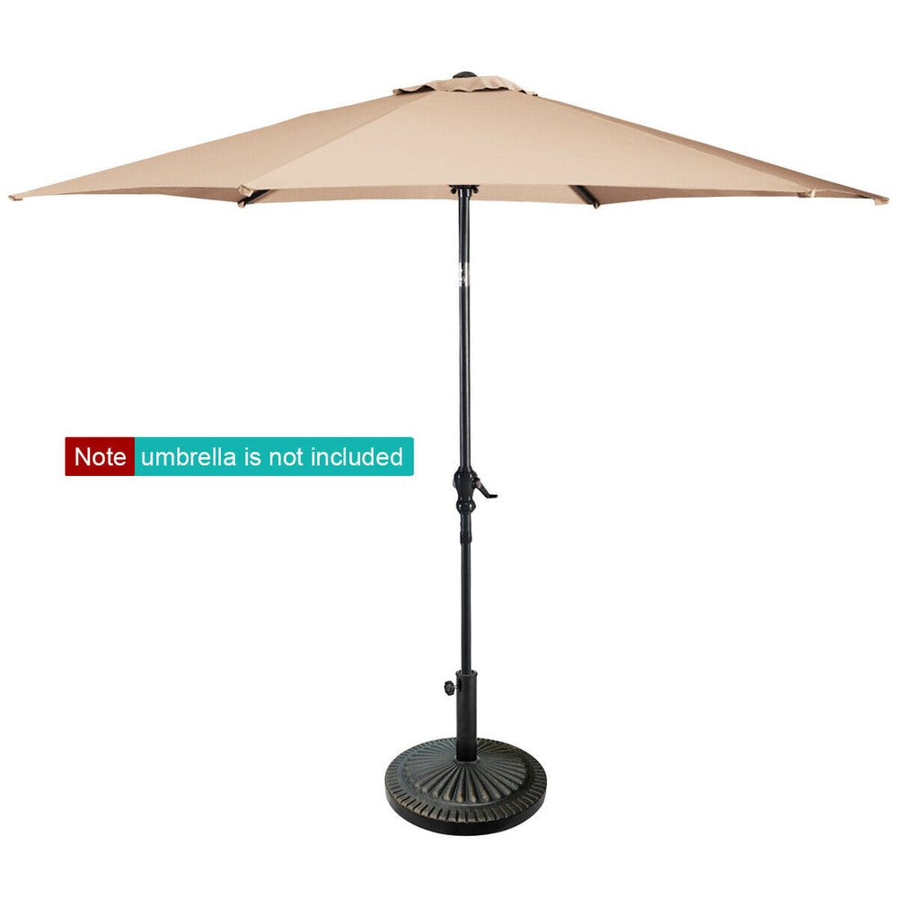 Heavy-duty bronze umbrella base with petaloid knob, suitable for umbrellas with 1.5" to 1.9" poles, ideal for outdoor.