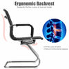 Ergonomic black conference chair with PU leather, sled base, designed for comfort and lumbar support in office settings.
