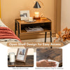 Stackable nightstand with open shelf design, featuring a retro wood grain finish and sturdy metal frame for versatile.