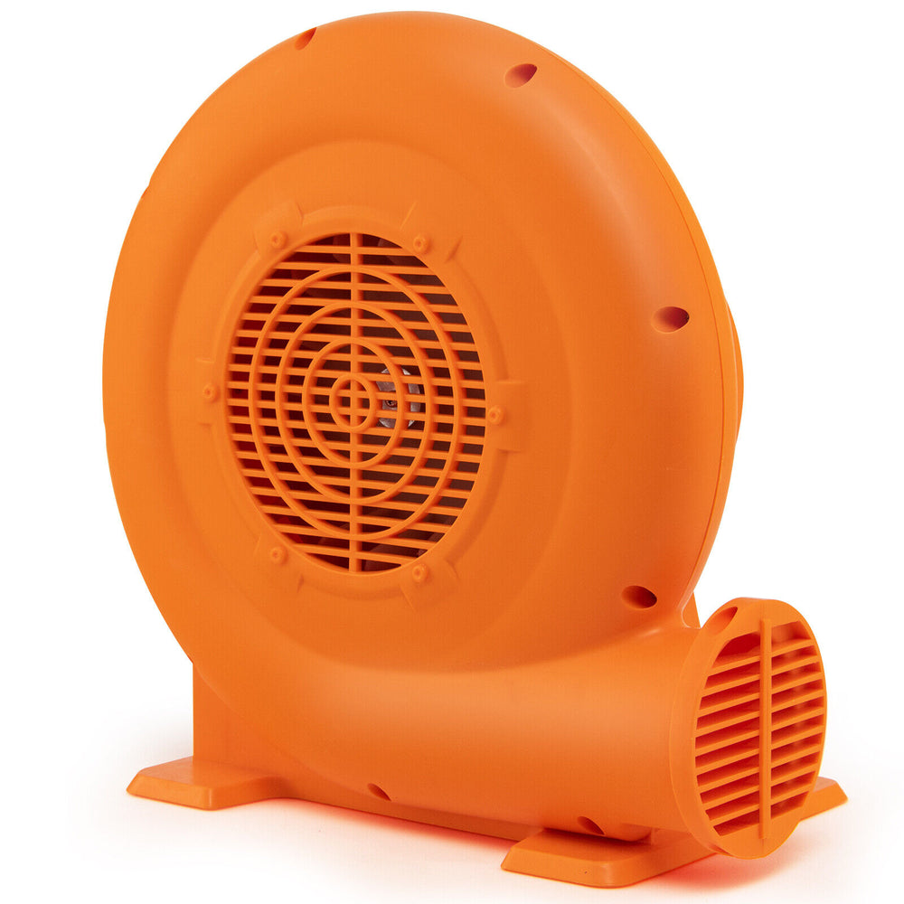Orange 750W air blower with wide air vent, 25ft GFCI cable, designed for inflatables, suitable for outdoor use.